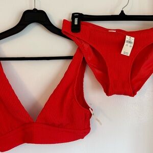 Aerie Red Ribbed bikini set NWT Medium